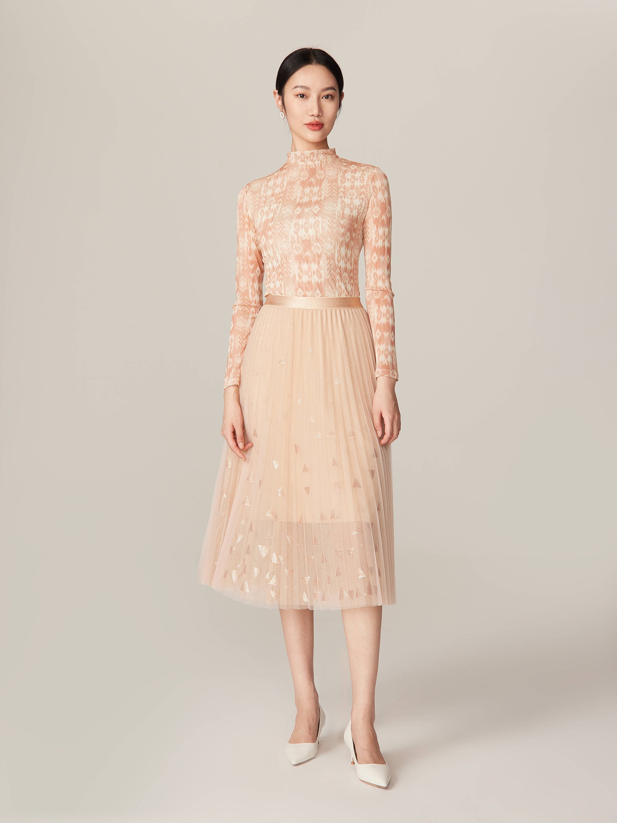YAYING Flora Embroidery Mesh Midi Skirt