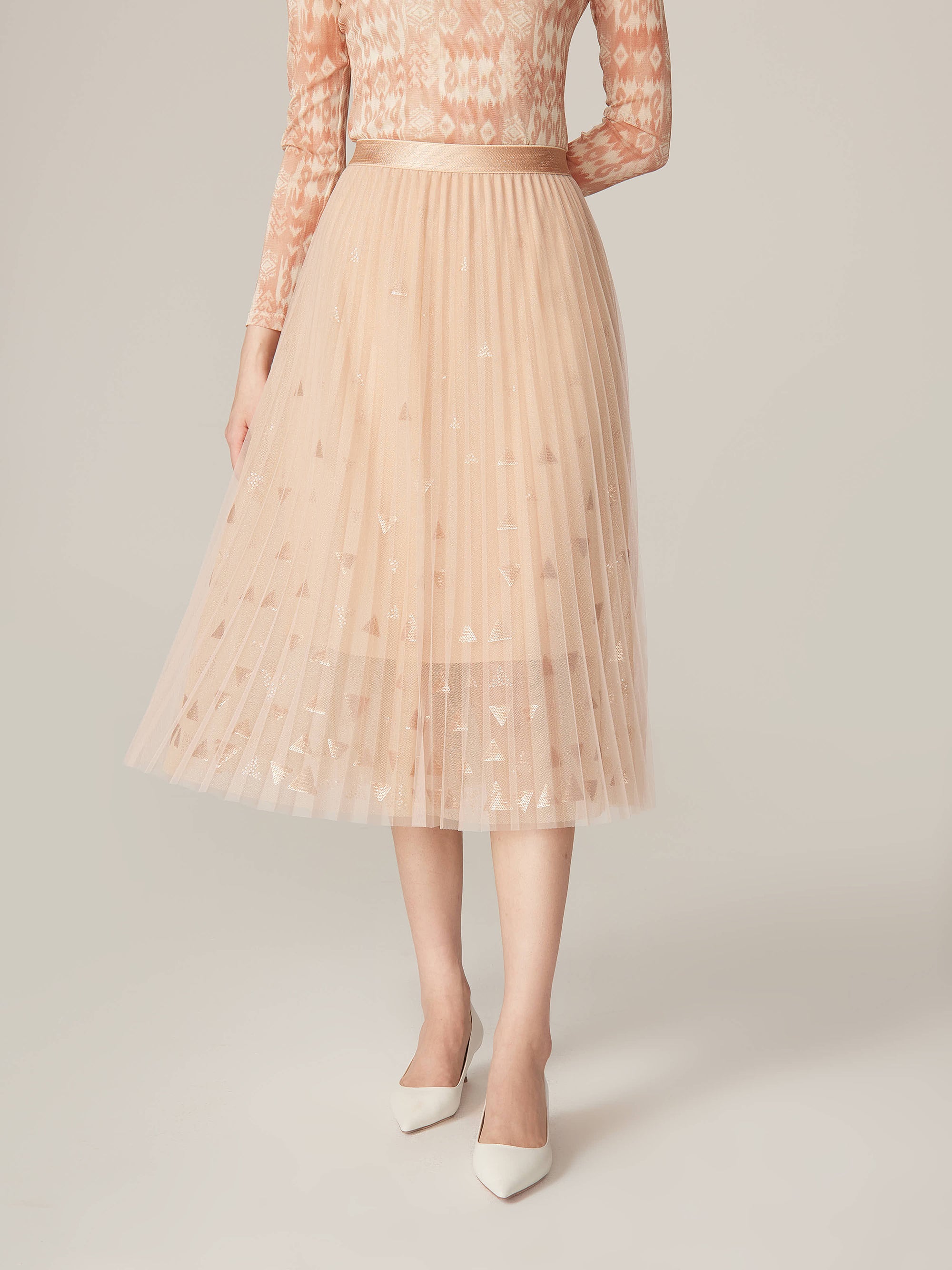 YAYING Flora Embroidery Mesh Midi Skirt