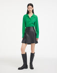 EP YAYING Sheepskin Pleated Mini Skirt