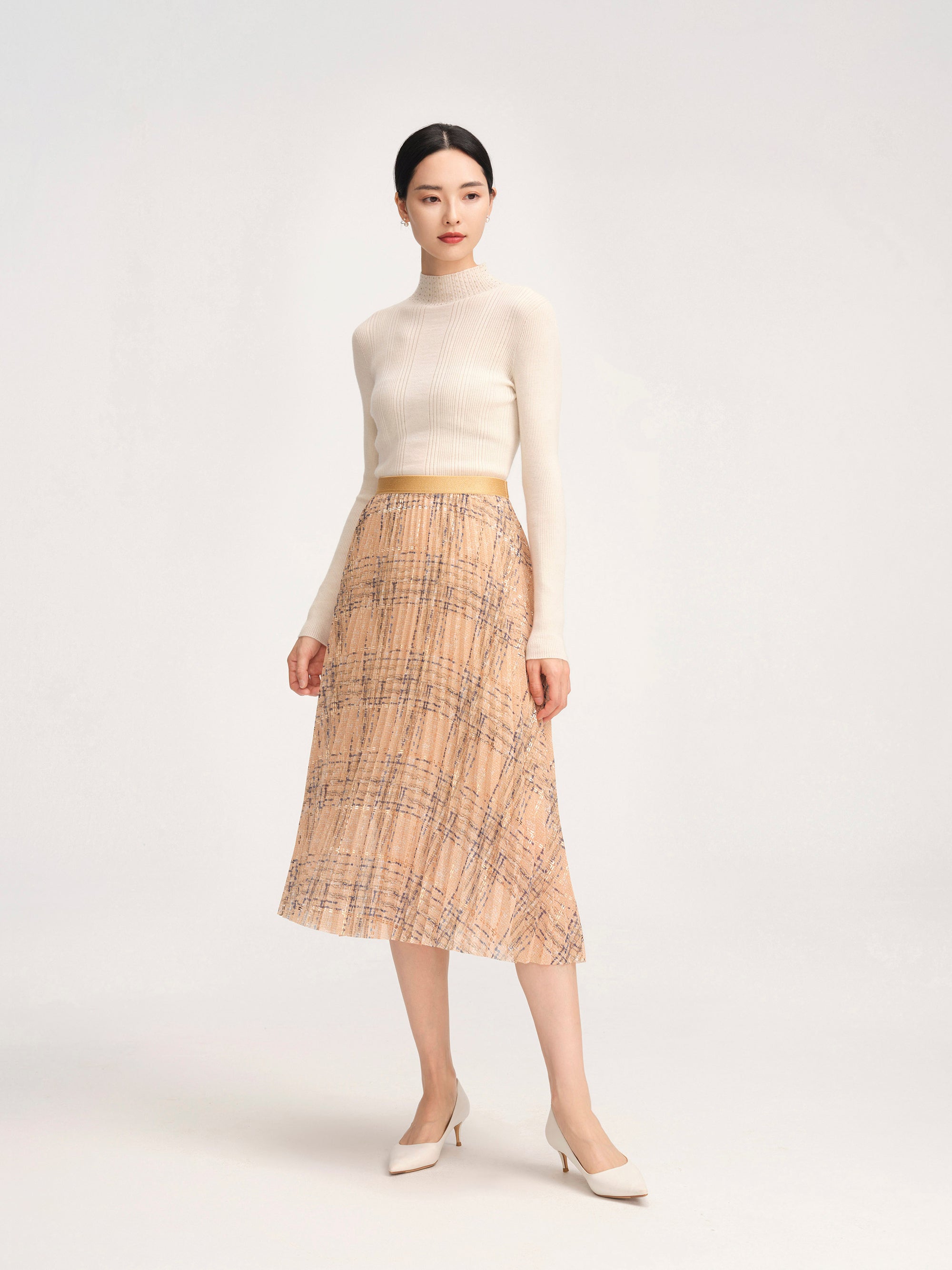 YAYING Fancy Tweed Print Pleated Skirt