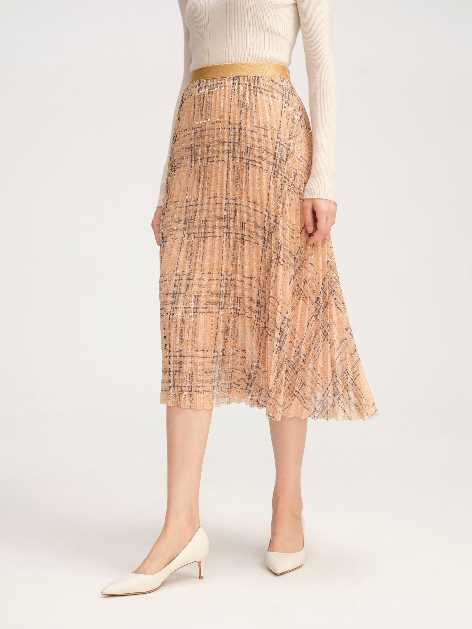 YAYING Fancy Tweed Print Pleated Skirt