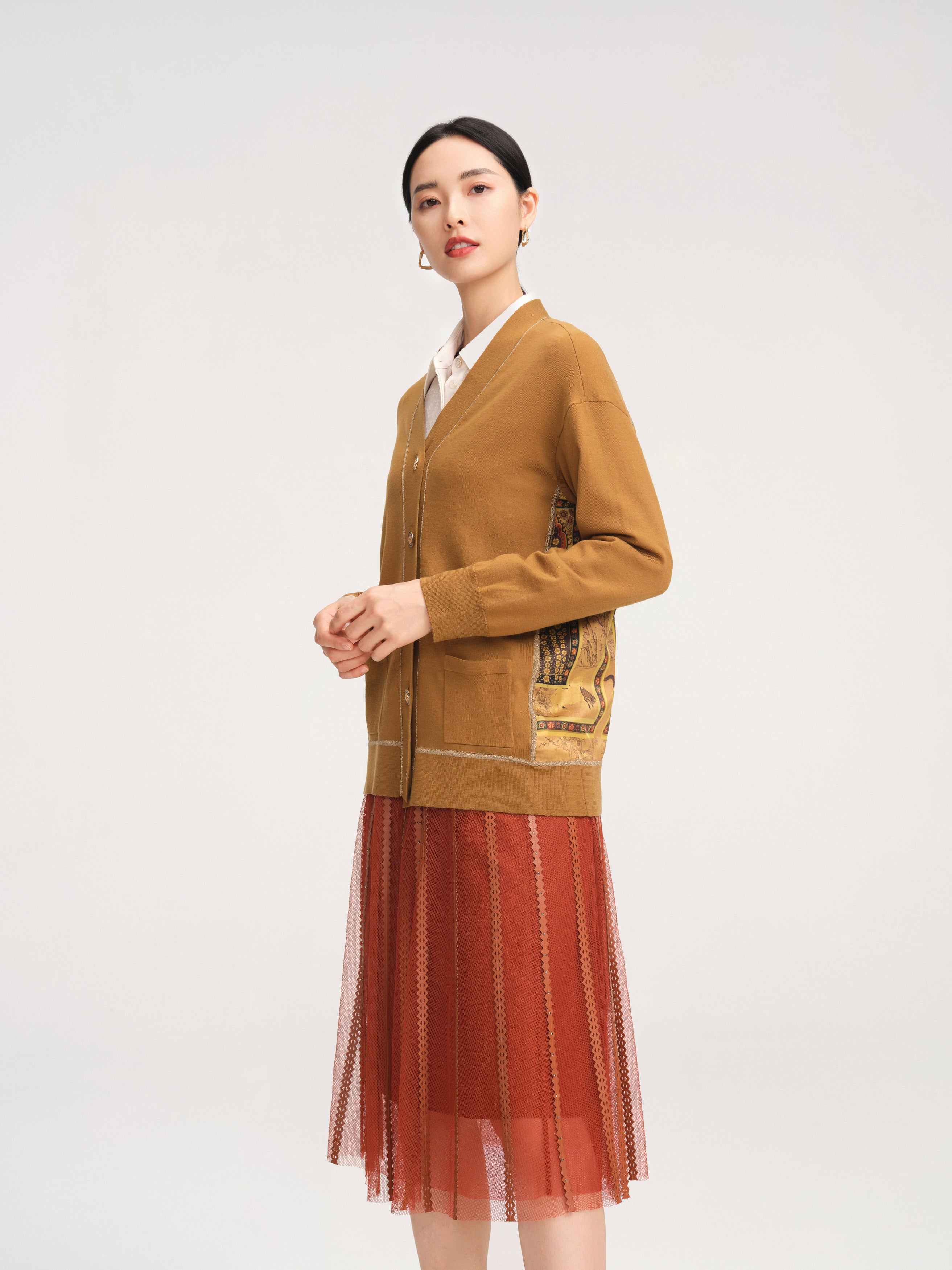 YAYING Spliced Printed Kint Cardigan