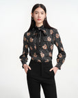 EP YAYING Bow High-Neck Printed Shirt