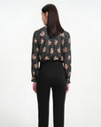 EP YAYING Bow High-Neck Printed Shirt