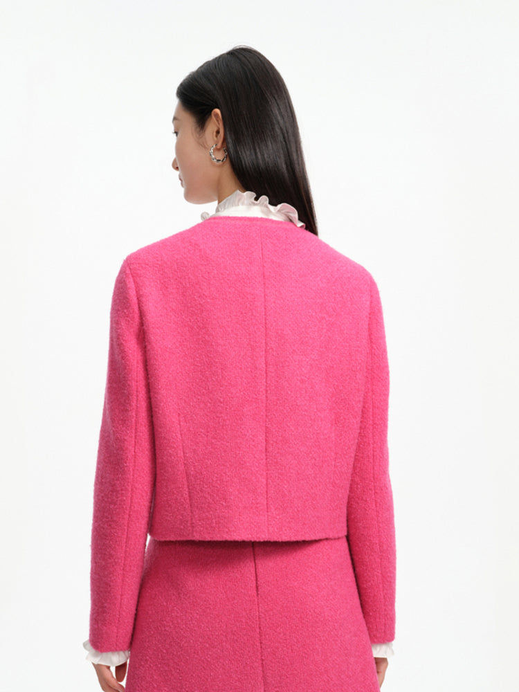 EP YAYING Pink Tweed Wool Jacket