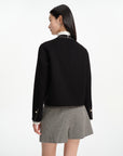 EP YAYING Trimmed Black Double Woolen Jacket