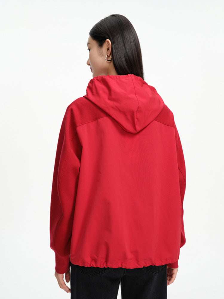 EP YAYING Hooded Cardigan With Embroideried Drawstring