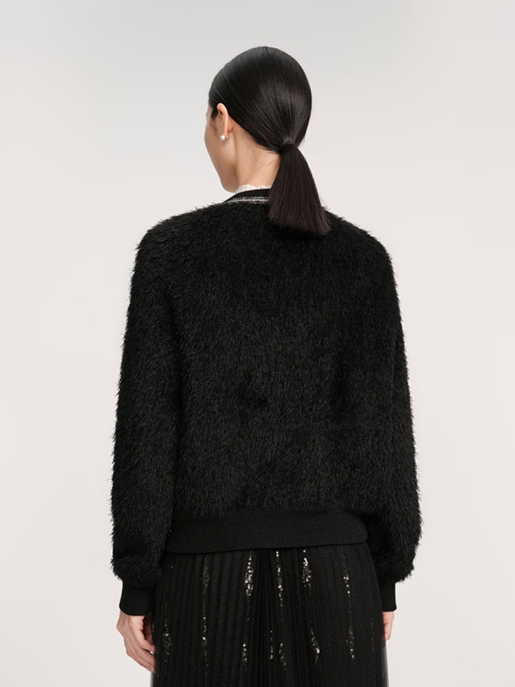 YAYING Cropped Black Knitted Cardigan