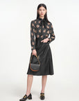 EP YAYING Bow High-Neck Printed Shirt