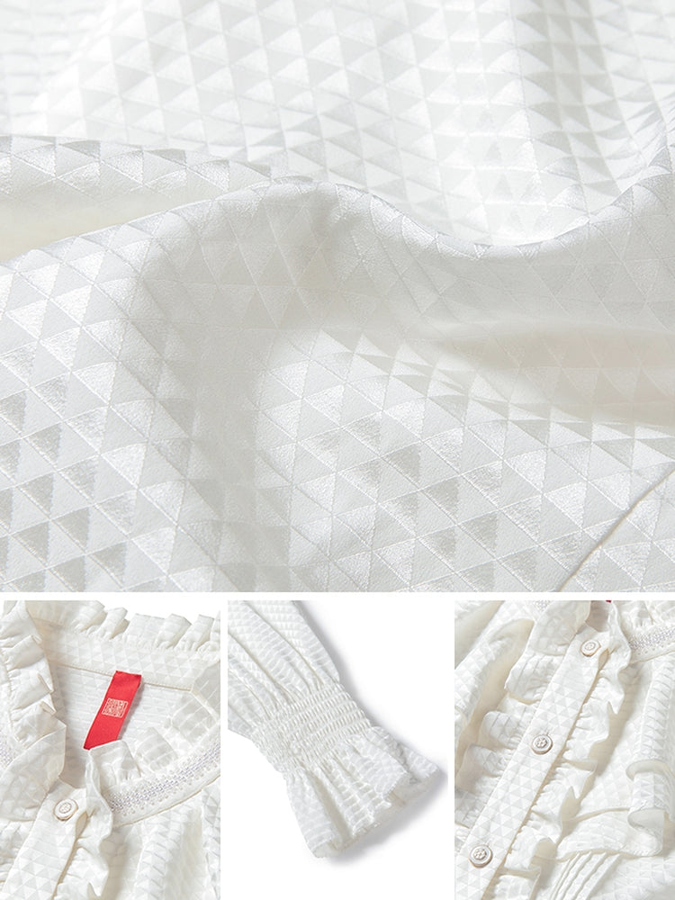 YAYING Ruffle-Collar Geometric Jacquard Blouse