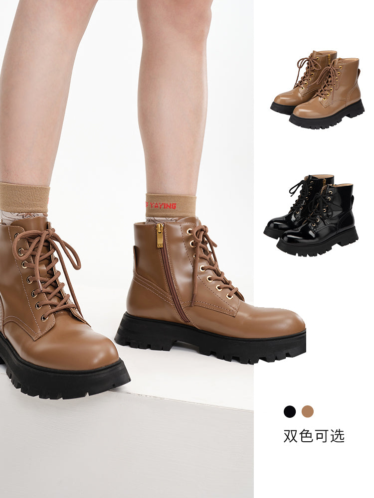 EP YAYING Leather Platform Lace Up Boots