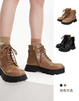 EP YAYING Leather Platform Lace Up Boots