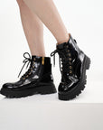 EP YAYING Leather Platform Lace Up Boots