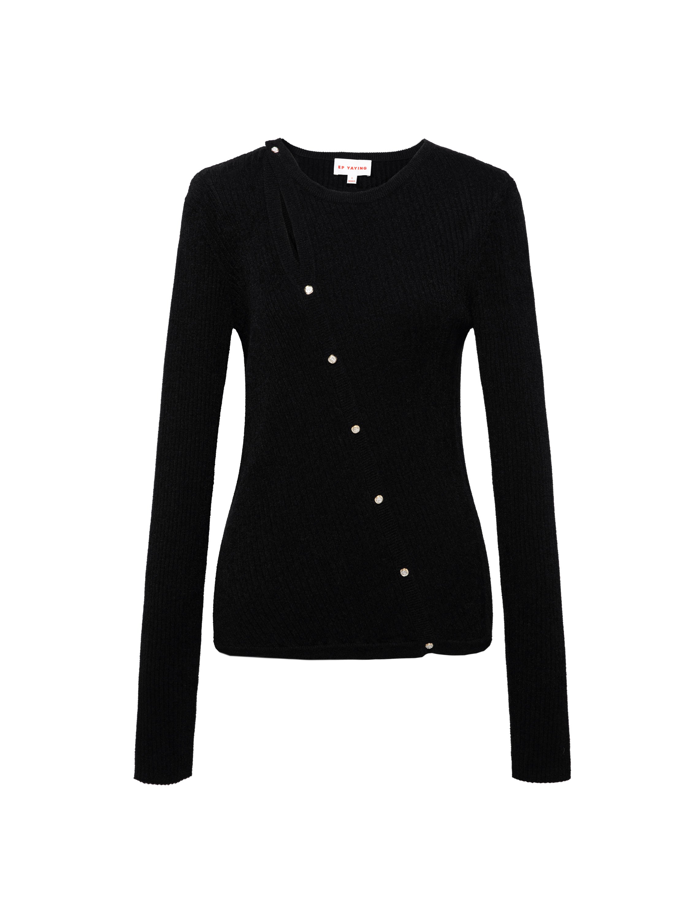 EP YAYING Black Velvet Knit Top