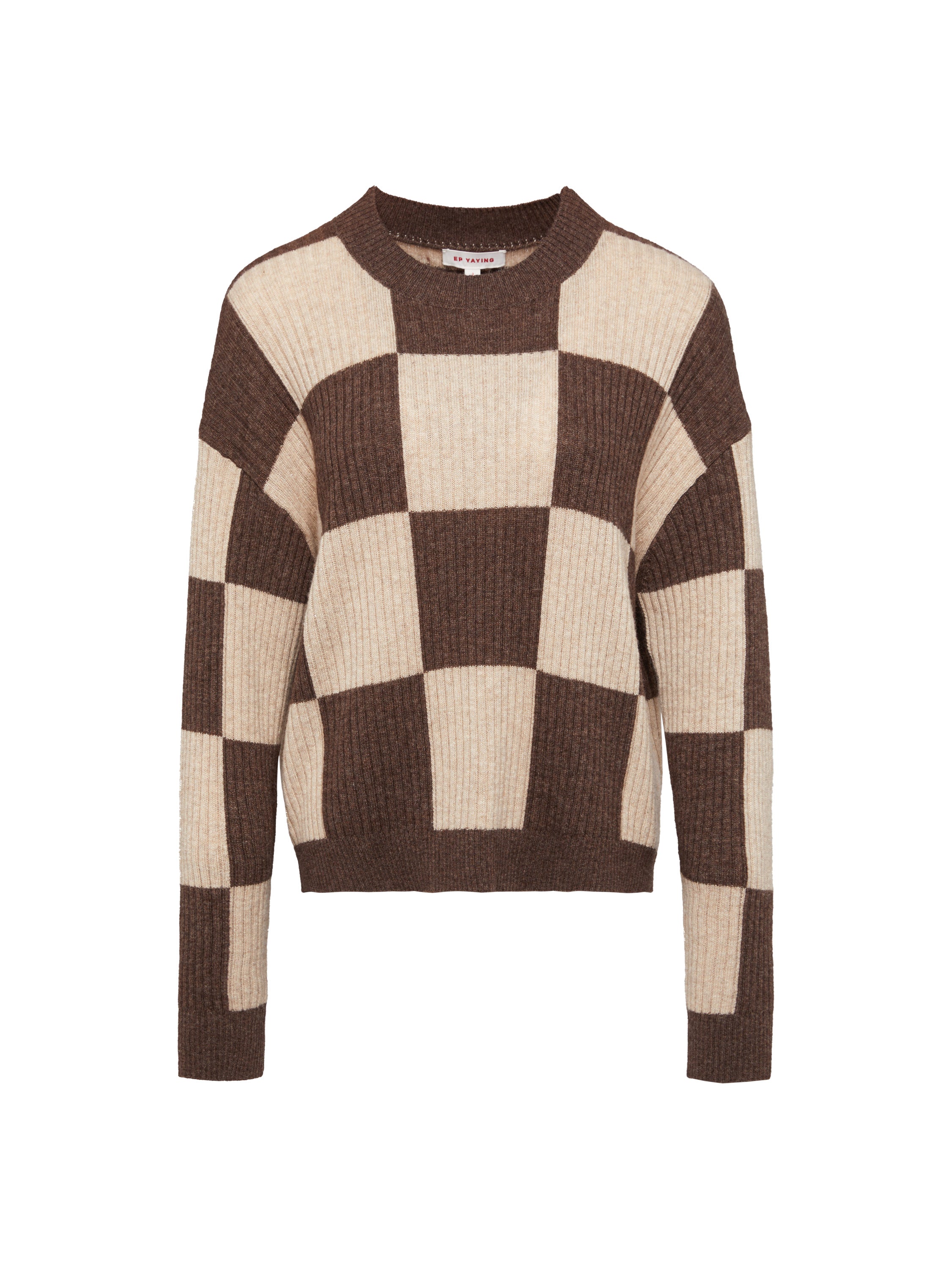 EP YAYING Yak Wool Checked Sweater
