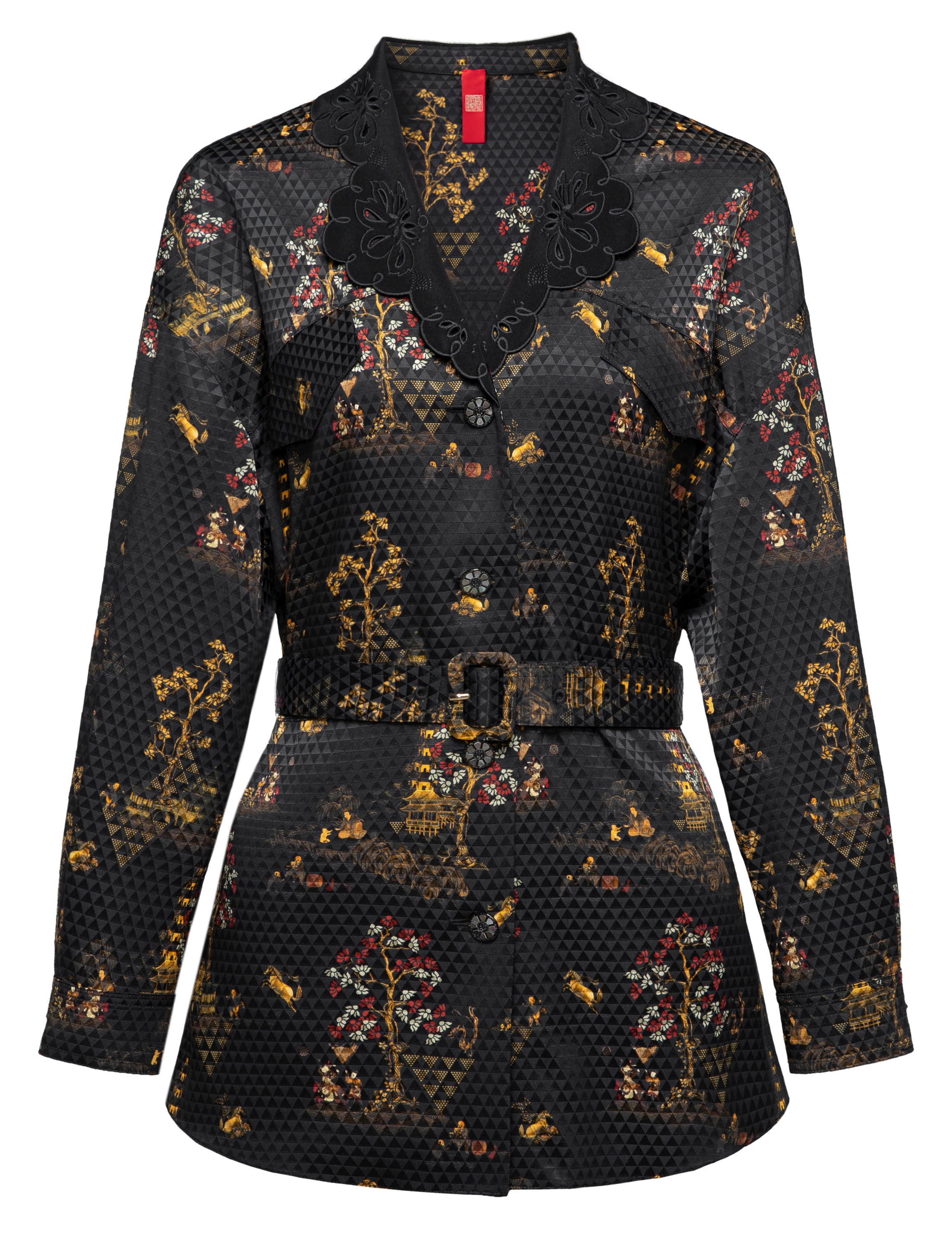 YAYING Silky Printed Belted Blouse
