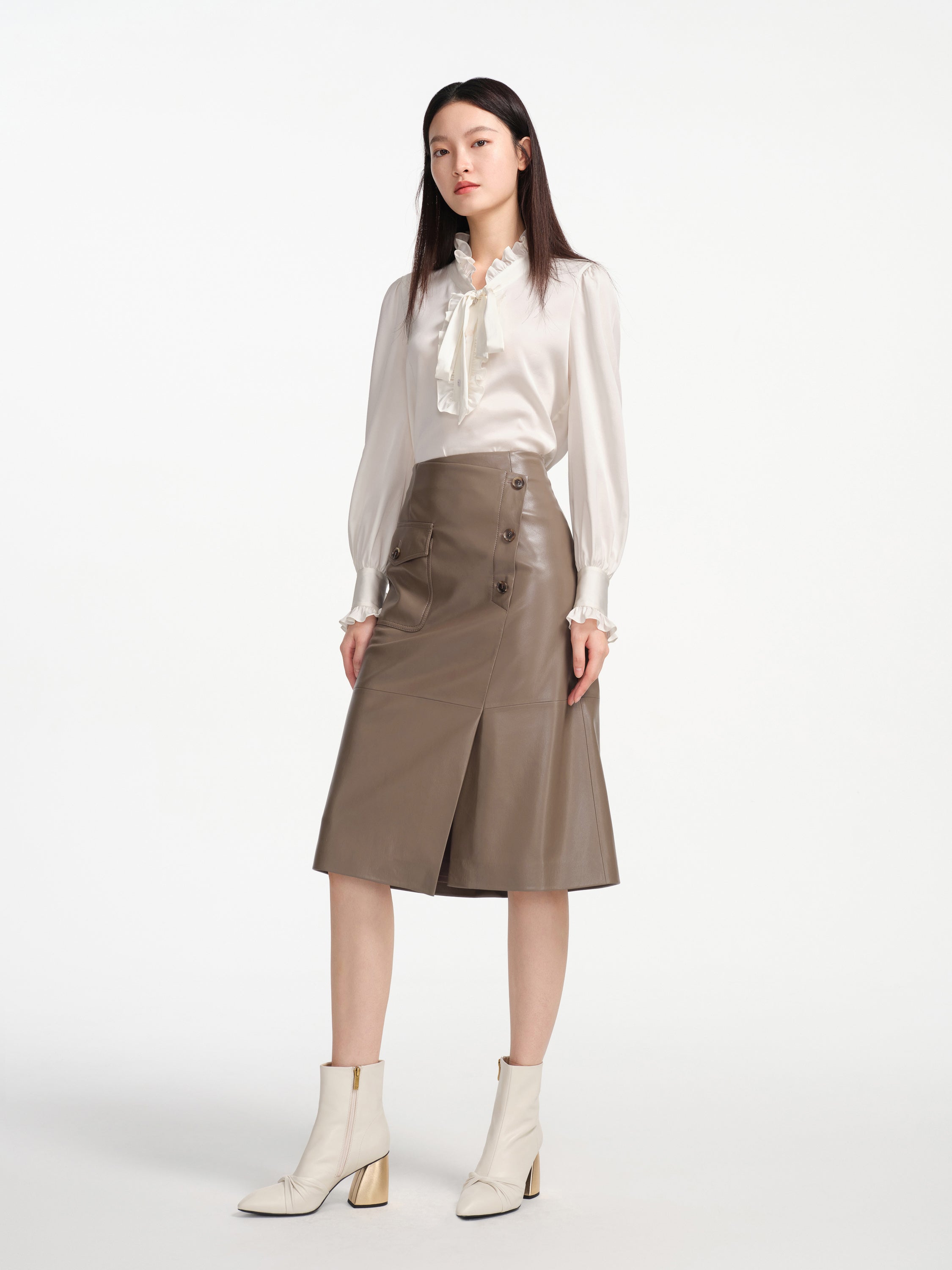 EP YAYING Nappa Wrap Skirt with Buttons