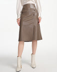 EP YAYING Nappa Wrap Skirt with Buttons
