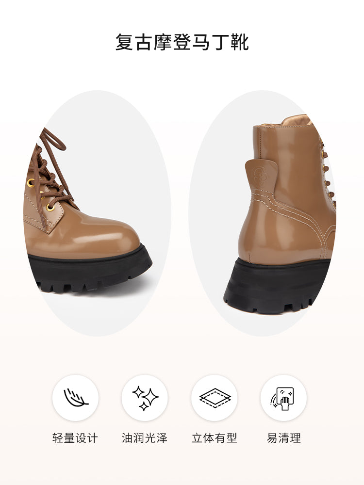 EP YAYING Leather Platform Lace Up Boots