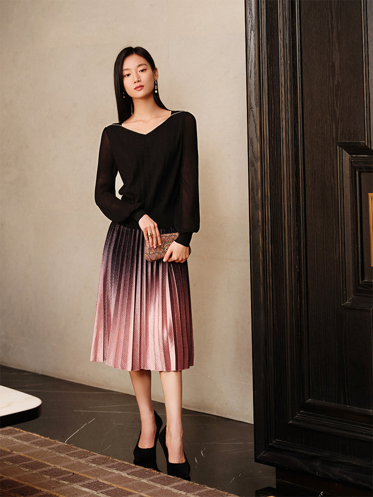 YAYING Puff Sleeves Knitted Shirt