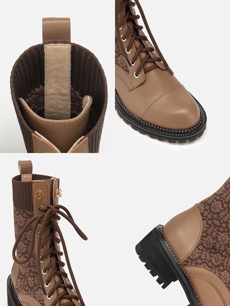 EP YAYING Knit Lace Up Ankle Boots