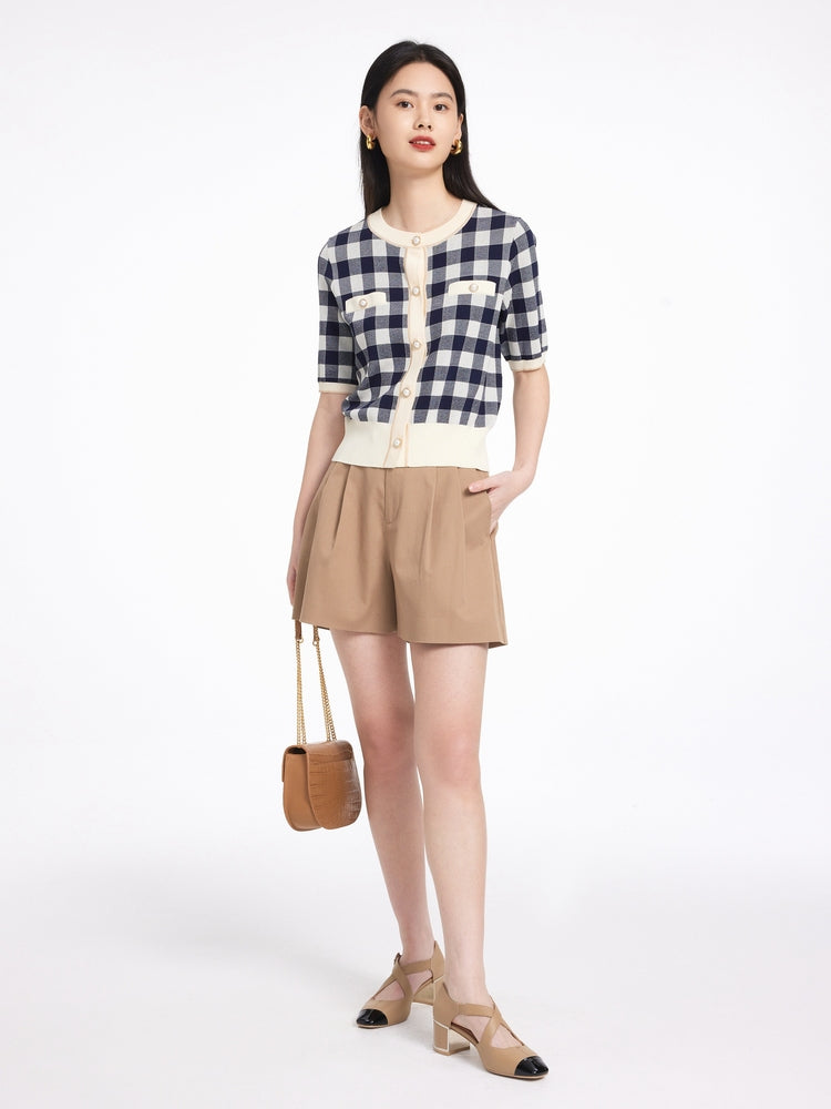 EP YAYING Plaid Knit Cardigan