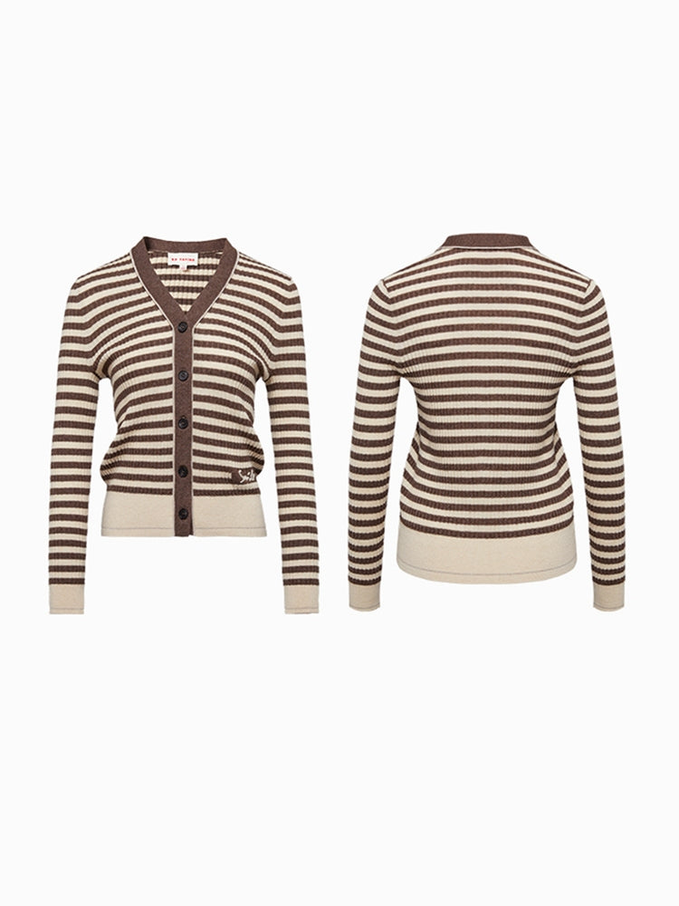 EP YAYING Striped Knitted Cardigan