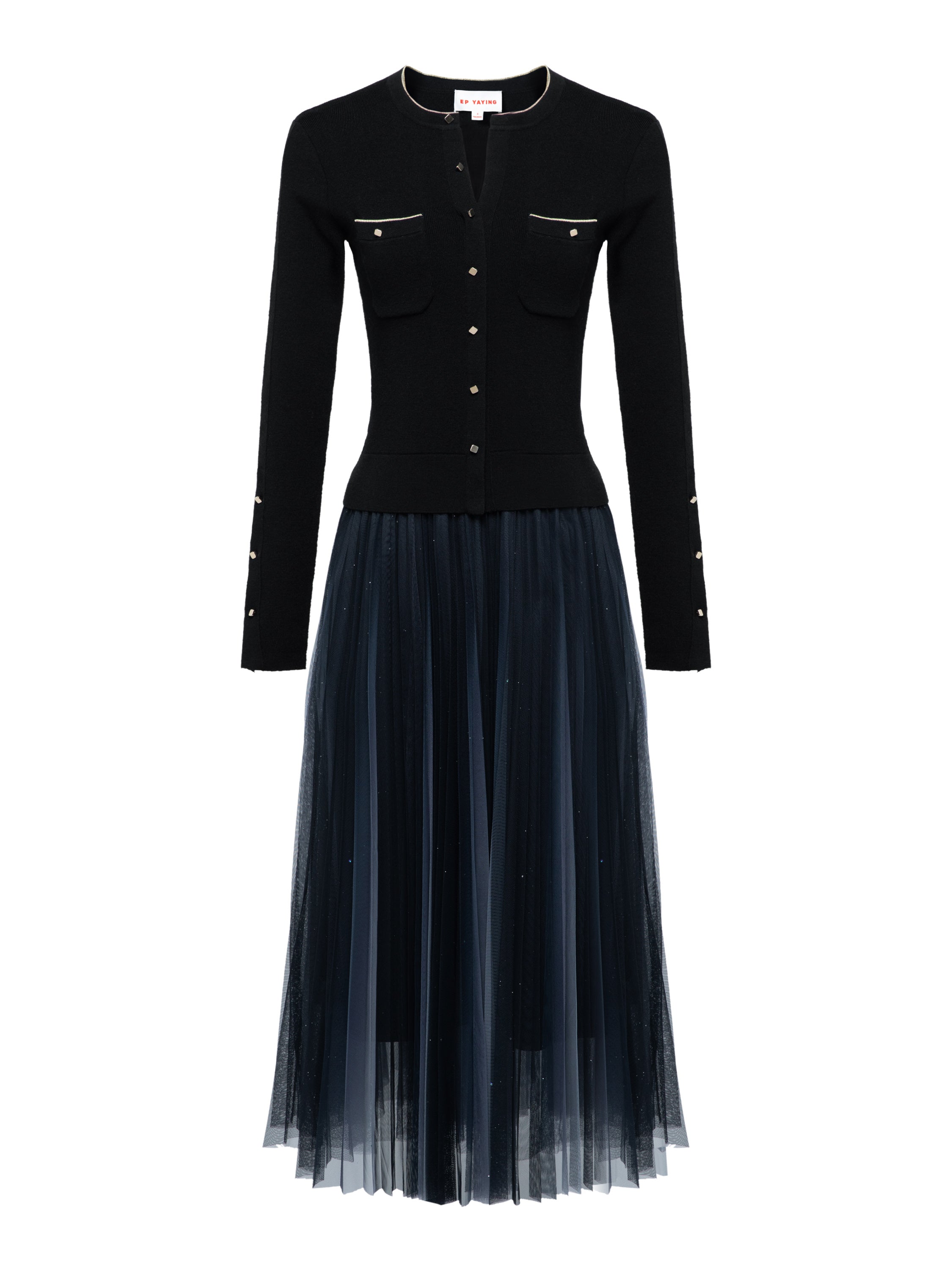 EP YAYING Mesh Pleated Dress with Fitted Tank