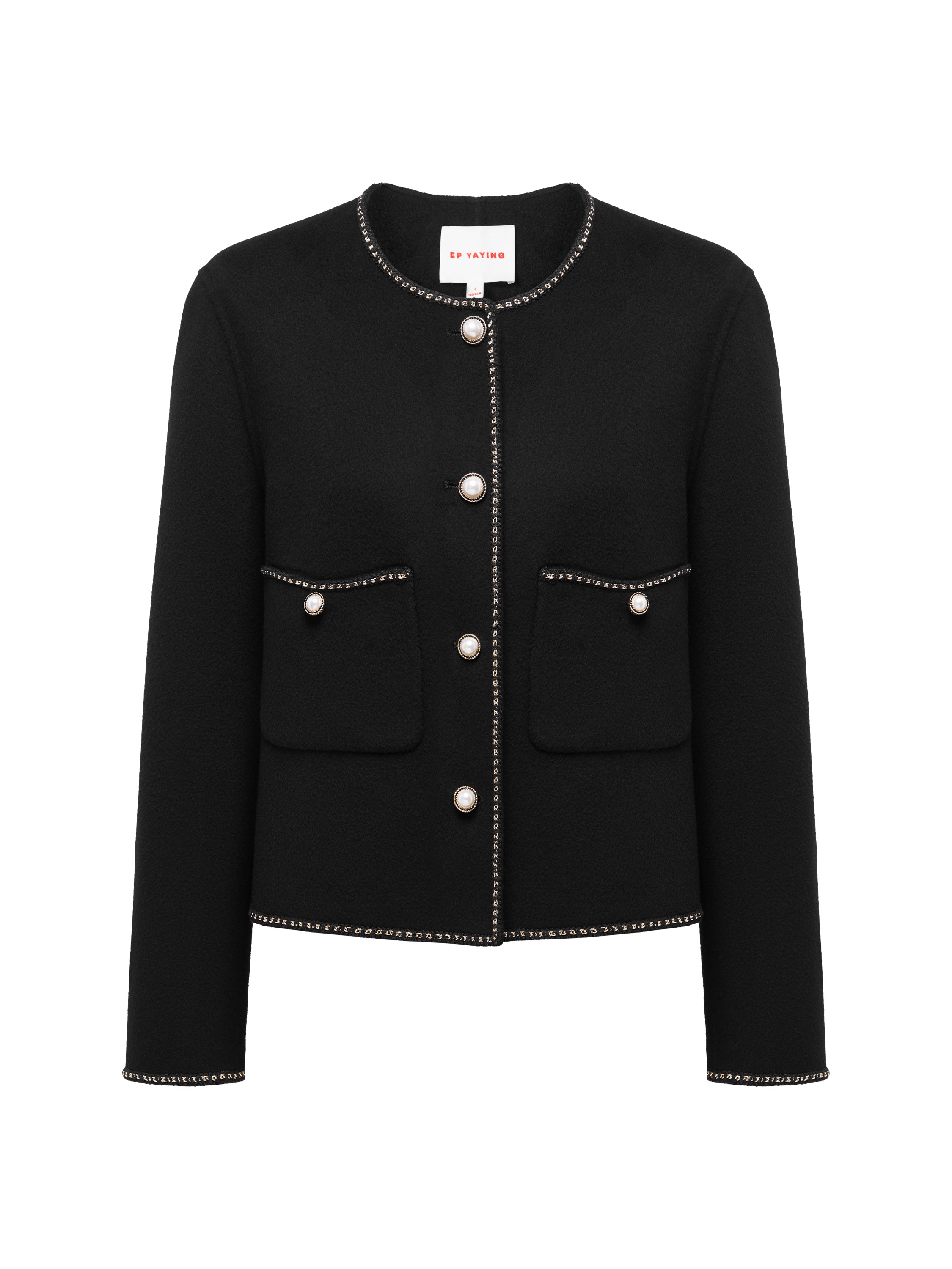 EP YAYING Trimmed Black Double Woolen Jacket