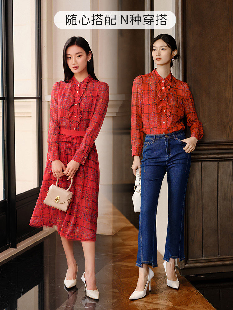 YAYING Red Silk Shirt