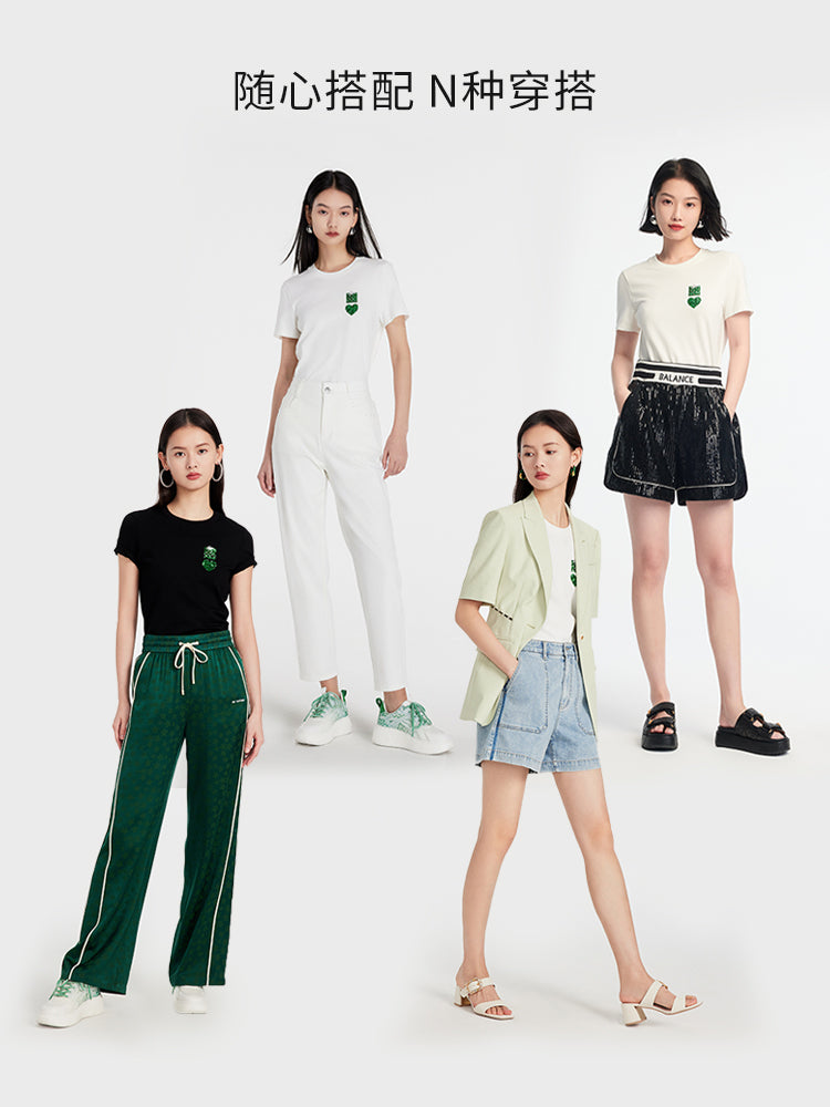 EP YAYING Fitted Round Neck Short-Sleeved T-Shirt
