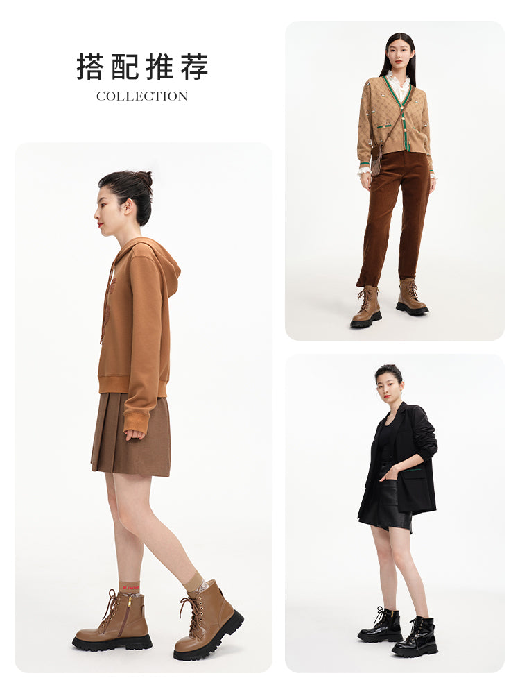 EP YAYING Leather Platform Lace Up Boots