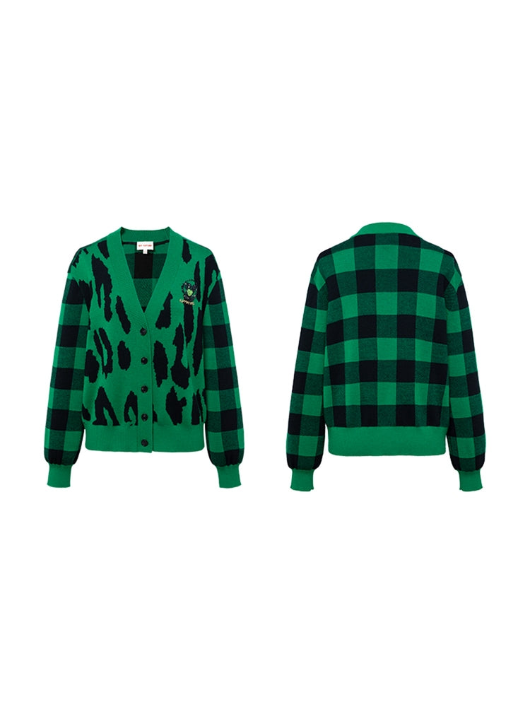 EP YAYING Leopard Knitted Cardigan
