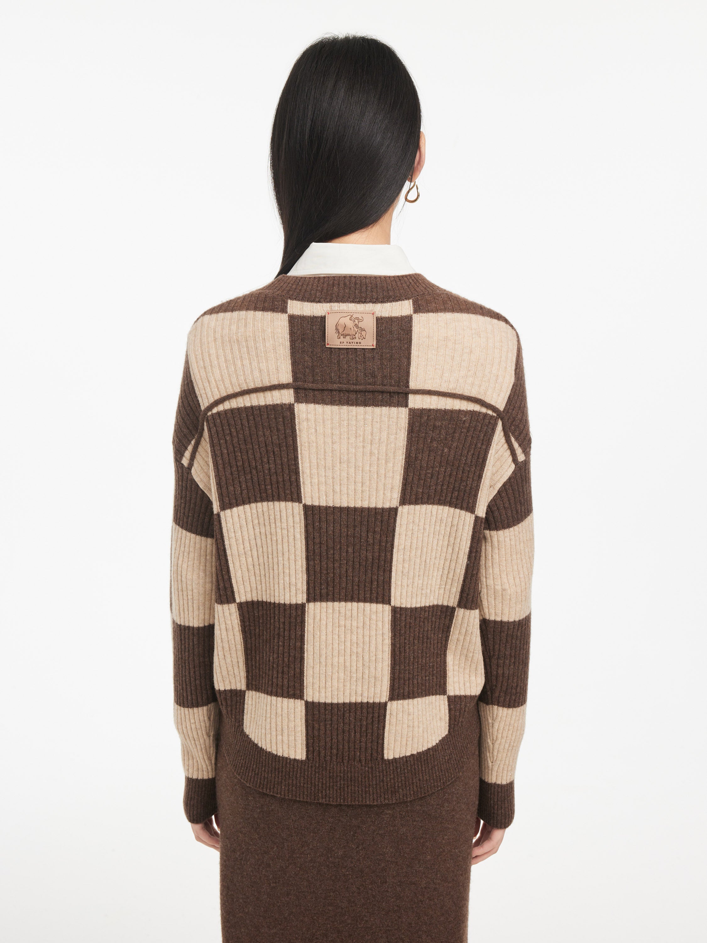 EP YAYING Yak Wool Checked Sweater