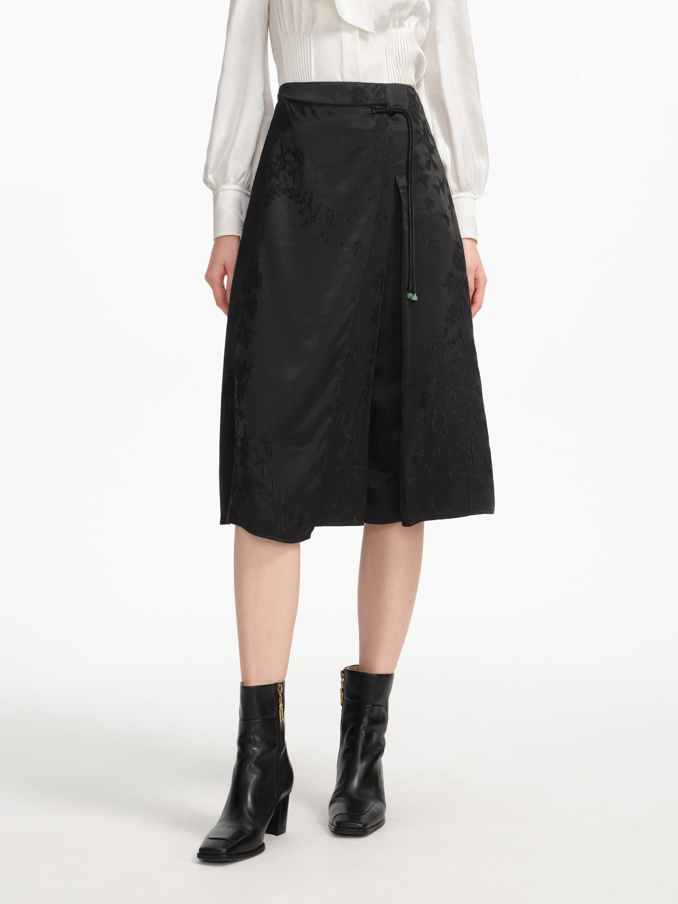 EP YAYING Mulberry Silk Embossed Midi Skirt