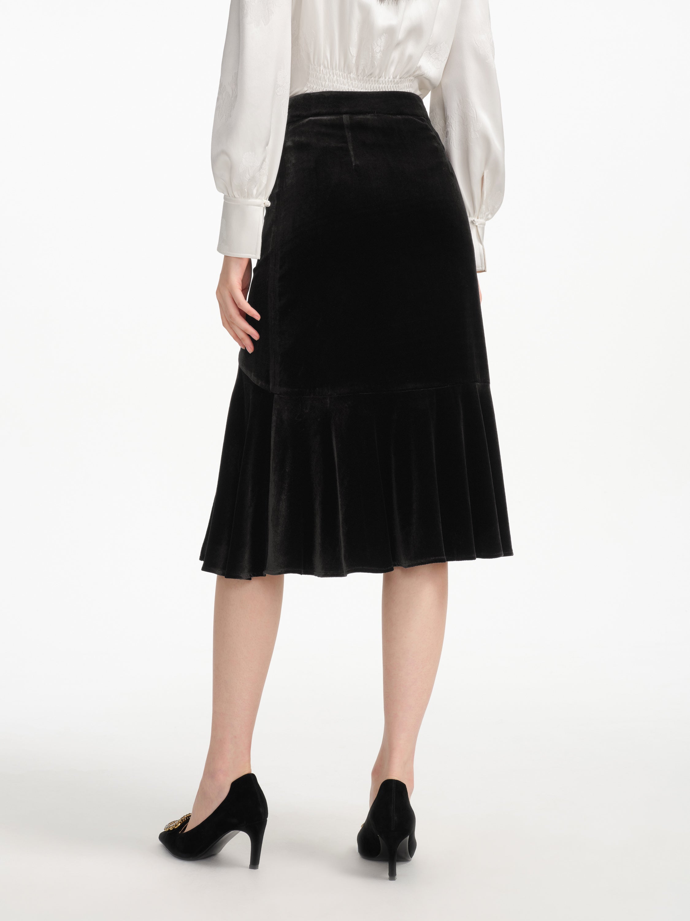 EP YAYING Velvet Mulberry Silk Midi Skirt