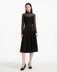 EP YAYING Velvet Pleated Midi Skirt
