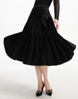 EP YAYING Velvet Pleated Midi Skirt