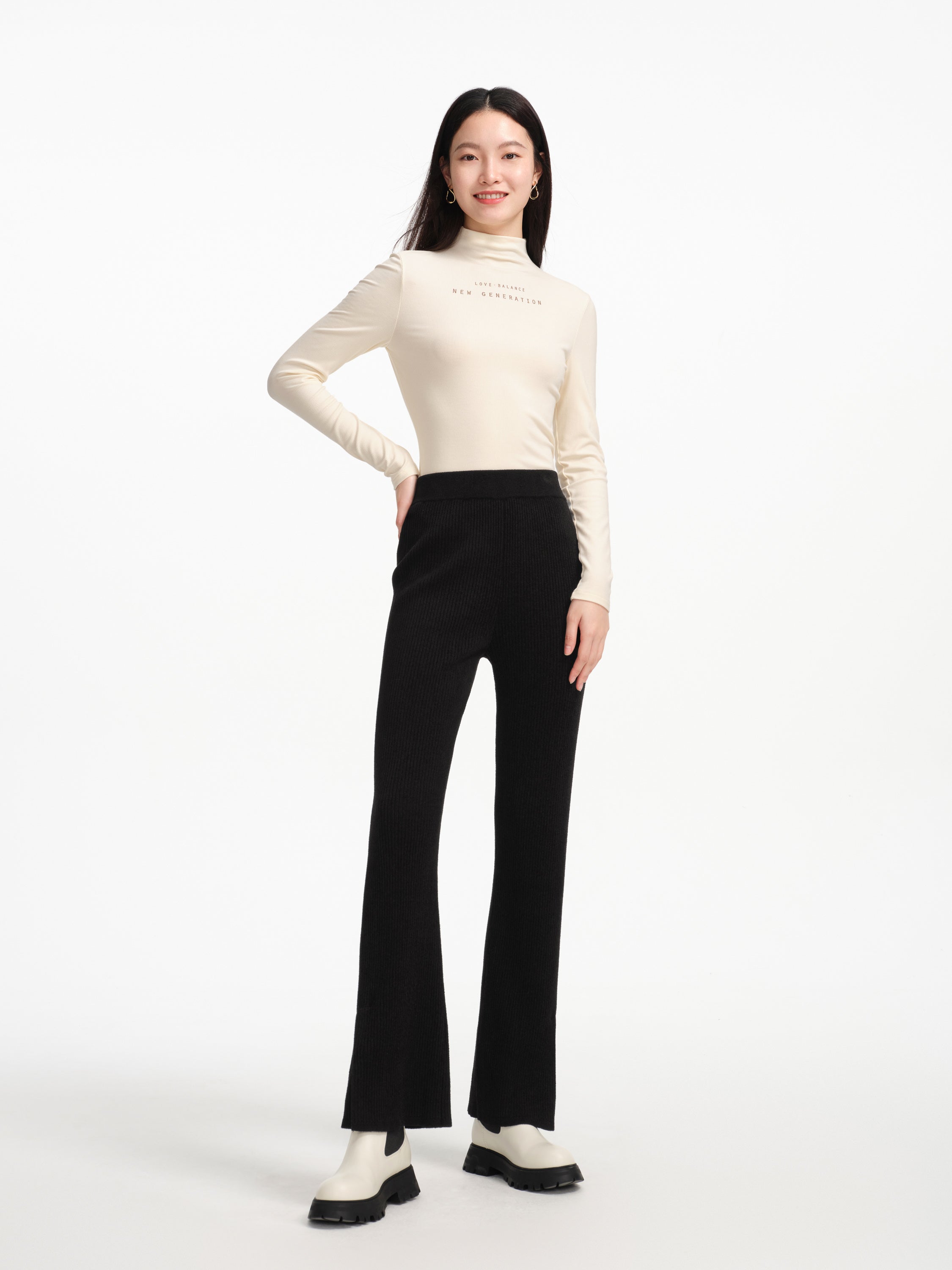 EP YAYING Straight-leg Black Knitted Skirt