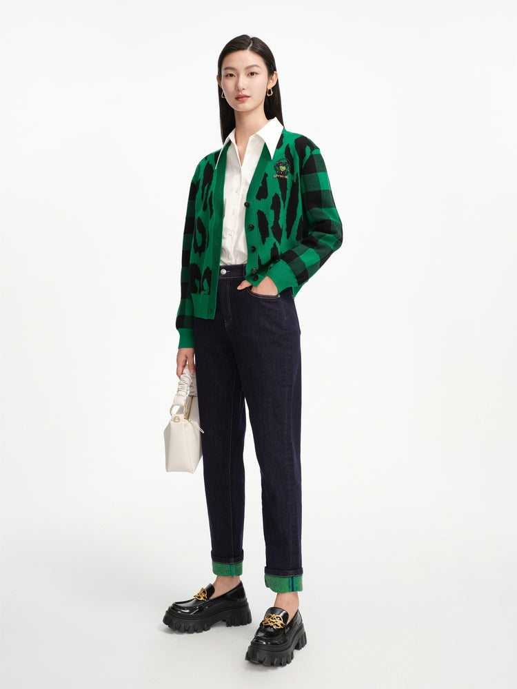 EP YAYING Leopard Knitted Cardigan