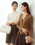 EP YAYING Texture Brown Knit Cardigan