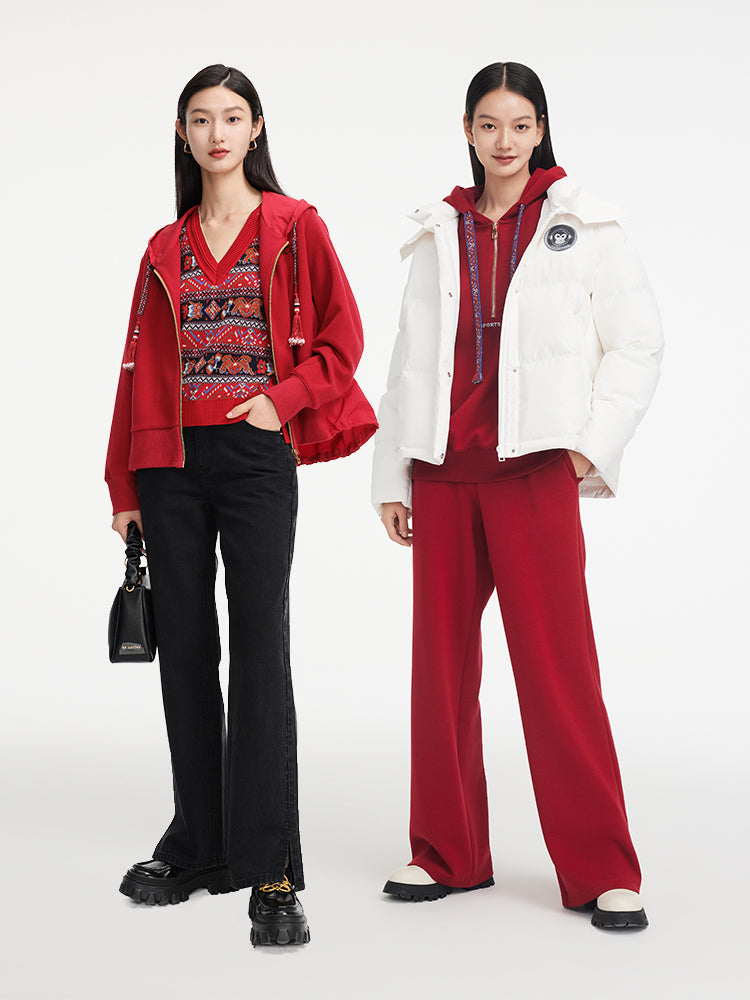 EP YAYING Hooded Cardigan With Embroideried Drawstring