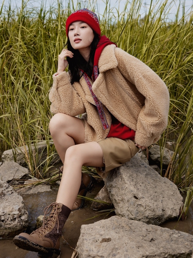 EP YAYING Knit Lace Up Ankle Boots
