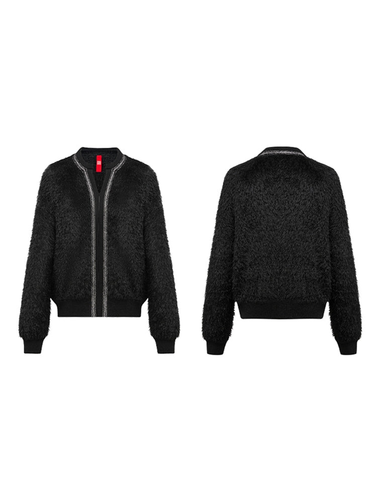 YAYING Cropped Black Knitted Cardigan