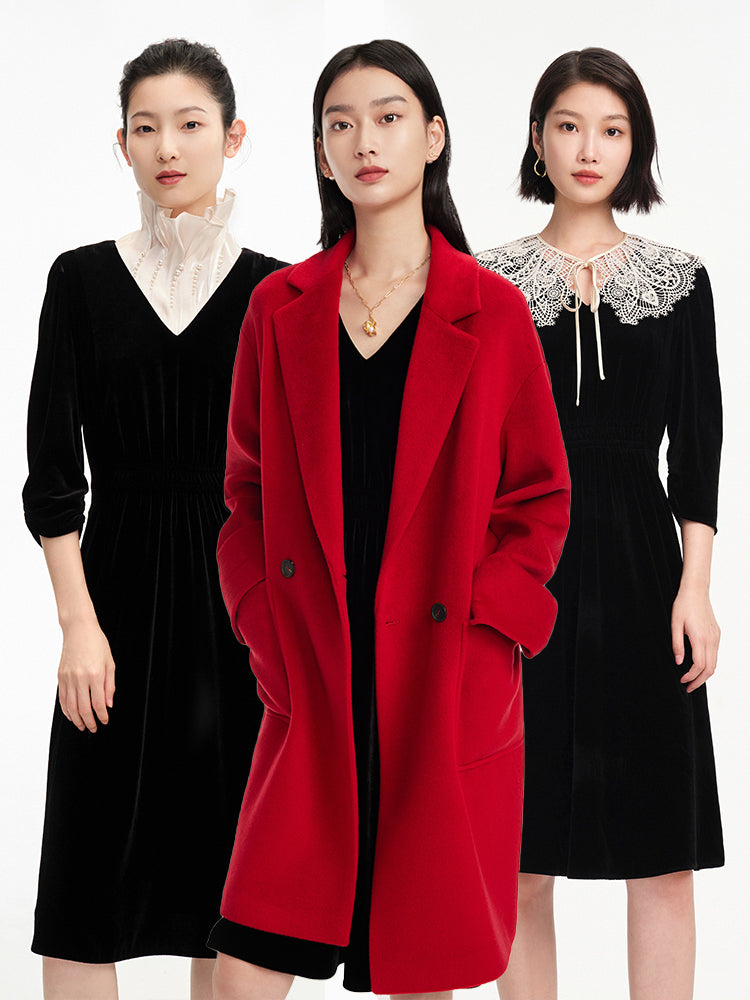 EP YAYING Lace Collar Velvet Knee Length Dress