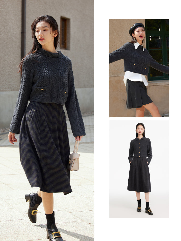 EP YAYING Wool Plaid Skirt