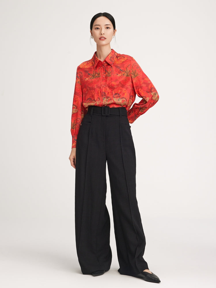 YAYING Chinese-style Printed Belted Blouse