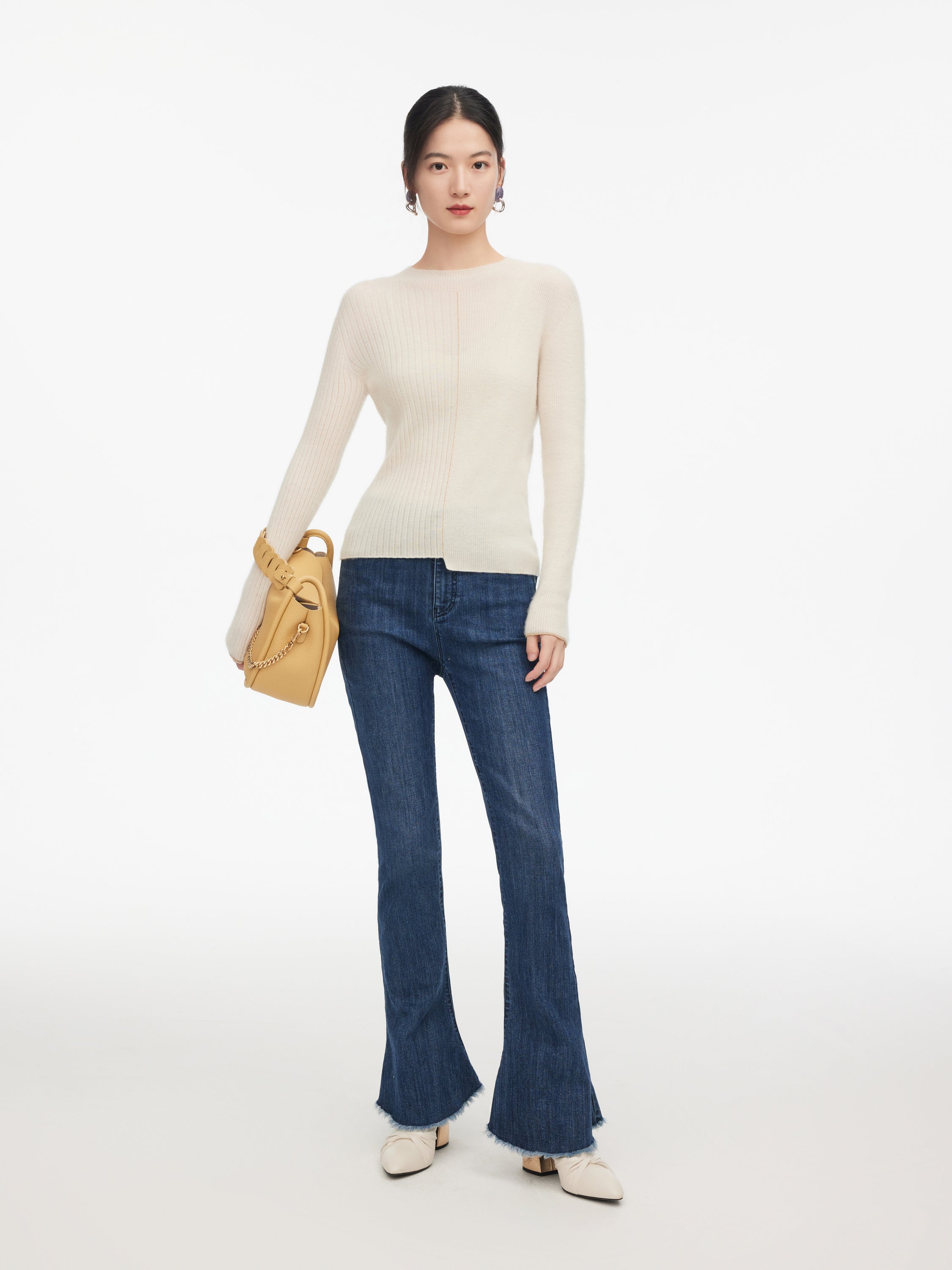 EP YAYING Stand-up Collar Cashmere Knit Top