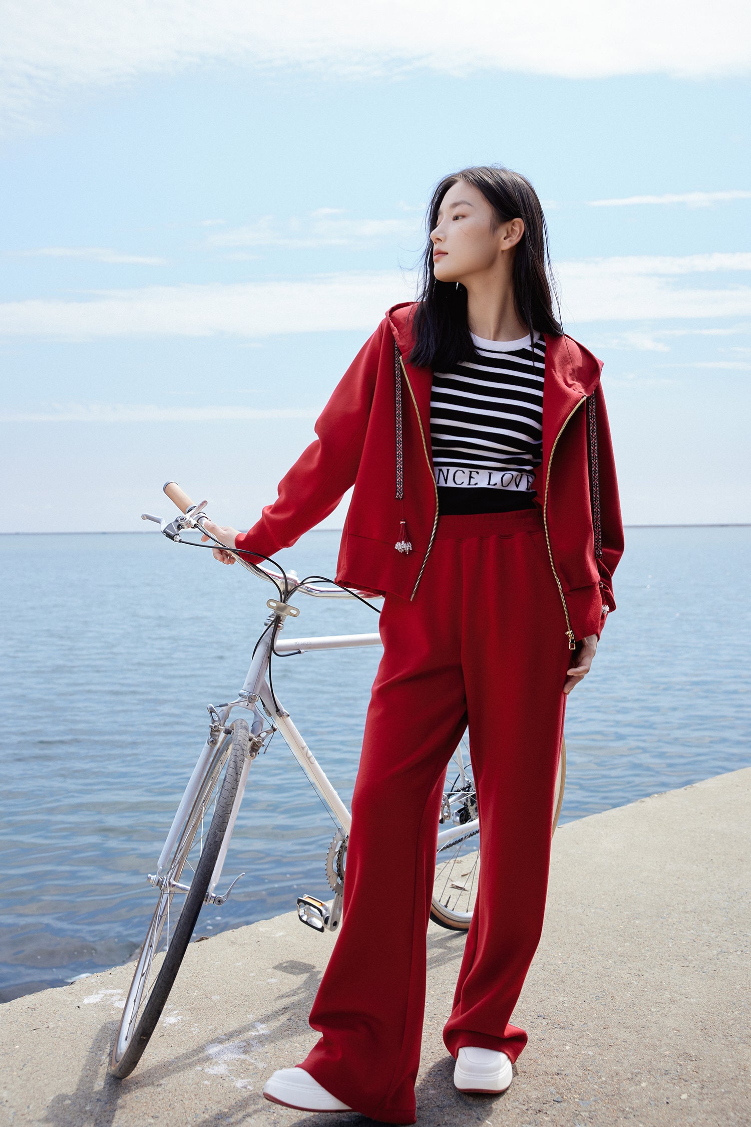 EP YAYING Hooded Cardigan With Embroideried Drawstring