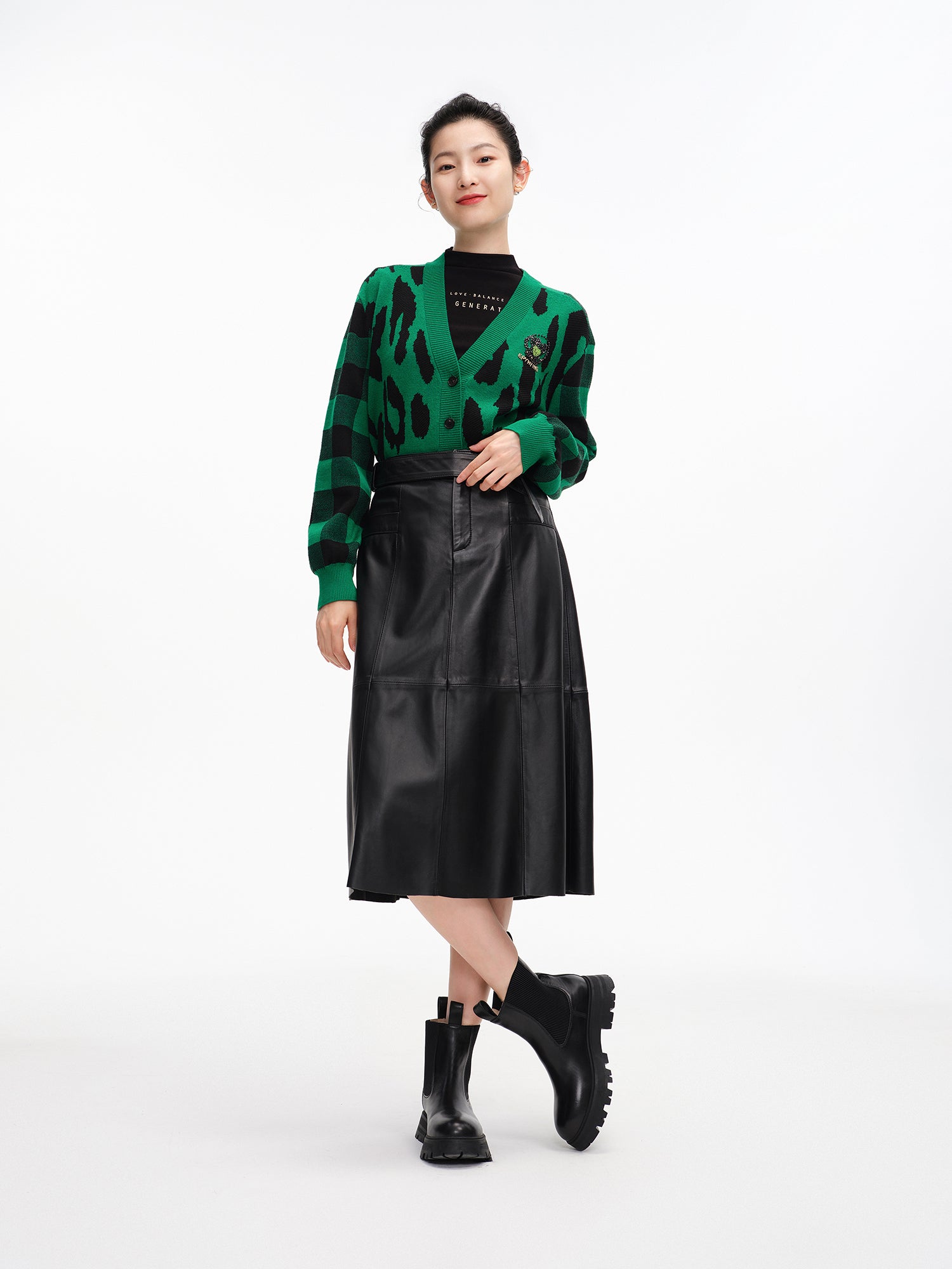 EP YAYING Leopard Knitted Cardigan